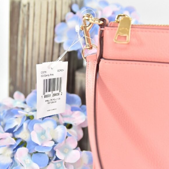Coach Polly Candy Pink Pebbled Leather Turnlock Slim Crossbody Bag NWT - Picture 2 of 7